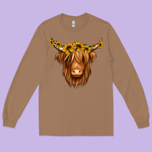 Sunflower Headband Highland Cow Long Sleeve Tee Designed By Jasminsmagicworld