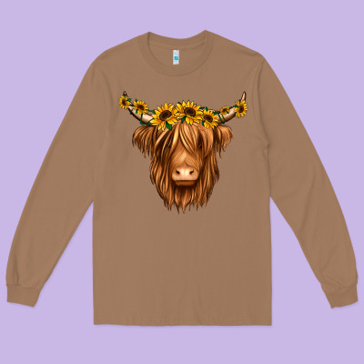 Sunflower Headband Highland Cow Long Sleeve Tee Designed By Jasminsmagicworld