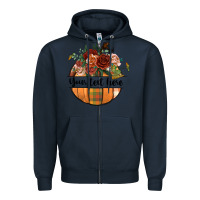 Navy preview customize floral pumpkin Zipper Hoodie - BundleAndBundleShop