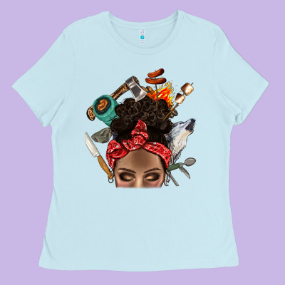 Wild Camping Afro Messy Bbs Ladies Tee Designed By Bundleandbundleshop