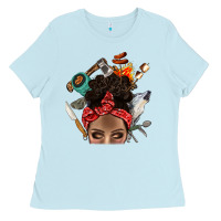 Baby Blue Wild Camping Afro Messy Bbs Ladies Tee - BundleAndBundleShop