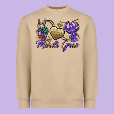 Peace Love Crawfish Mardi Gras Skeleton Hand Heavyweight Sweatshirt Designed By Fadigitalartstudio