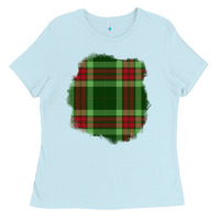 Baby Blue Christmas Tartan Patch Ladies Tee - BundleAndBundleShop