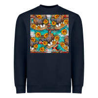 Navy chicken with eggs and sunflowers seamles pattern Heavyweight Sweatshirt - FaDigitalArtStudio