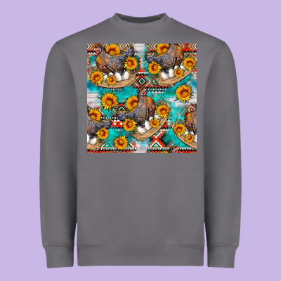 Chicken With Eggs And Sunflowers Seamles Pattern Heavyweight Sweatshirt Designed By Fadigitalartstudio