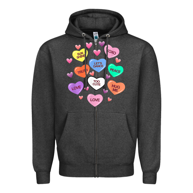 Womens Valentine Candy Heart Valentines Day Vneck Zipper Hoodie by tuanDangUi | Teevron
