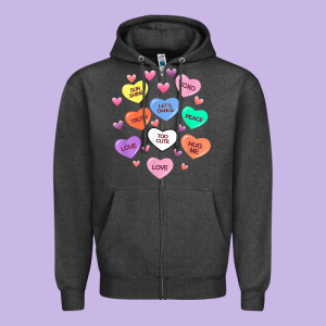 Womens Valentine Candy Heart Valentines Day Vneck Zipper Hoodie Designed By Tuandangui