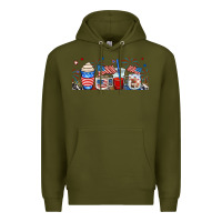 Army Green 4th of july coffe cups Premium Hoodie - RanaPortraitStore