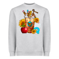 Heather Grey teacher cold drink frappe with sunflowers Heavyweight Sweatshirt - FaDigitalArtStudio
