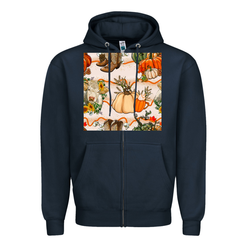 Fall Heifer Seamless Pattern Zipper Hoodie by BundleAndBundleShop | Teevron