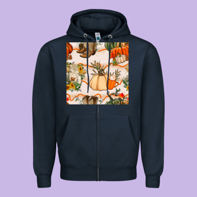 Fall Heifer Seamless Pattern Zipper Hoodie Designed By Bundleandbundleshop
