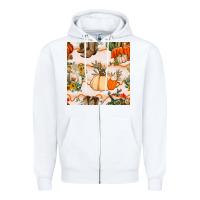 White fall heifer seamless pattern Zipper Hoodie - BundleAndBundleShop