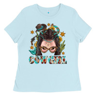 Baby Blue Western Cowgirl Braid Hair Ladies Tee - BundleAndBundleShop