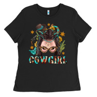 Black Western Cowgirl Braid Hair Ladies Tee - BundleAndBundleShop