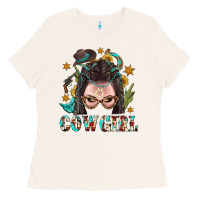 Bone Western Cowgirl Braid Hair Ladies Tee - BundleAndBundleShop