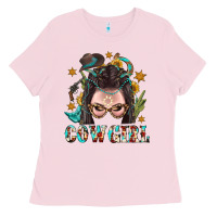 Bubblegum Pink Western Cowgirl Braid Hair Ladies Tee - BundleAndBundleShop