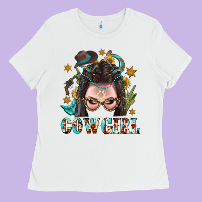Western Cowgirl Braid Hair Ladies Tee Designed By Bundleandbundleshop