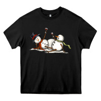 Black snowman with wine Heavy Core Tee - MaliasSmallBusiness
