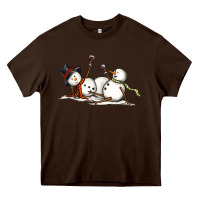 Chocolate Brown snowman with wine Heavy Core Tee - MaliasSmallBusiness
