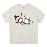 Cream snowman with wine Heavy Core Tee - MaliasSmallBusiness