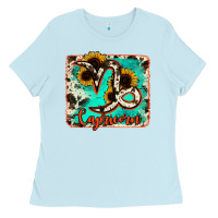 Baby Blue capricorn turquoise cowhide Ladies Tee - RanaPortraitStore