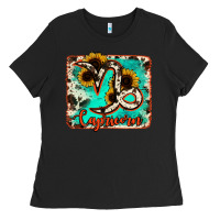 Black capricorn turquoise cowhide Ladies Tee - RanaPortraitStore