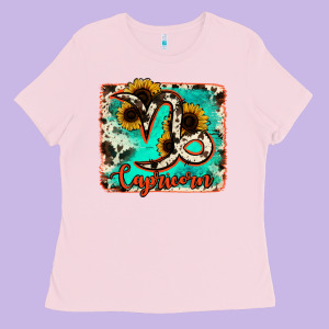 Capricorn Turquoise Cowhide Ladies Tee Designed By Ranaportraitstore
