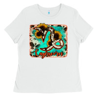 White capricorn turquoise cowhide Ladies Tee - RanaPortraitStore