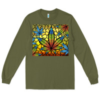 Army Green stained glass weed Long Sleeve Tee - TumblerDesignByShophia