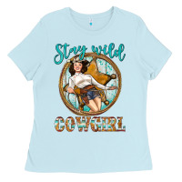 Baby Blue Western Stay Wild Cowgirl Ladies Tee - BundleAndBundleShop