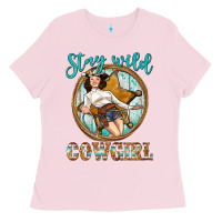 Bubblegum Pink Western Stay Wild Cowgirl Ladies Tee - BundleAndBundleShop