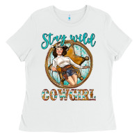 White Western Stay Wild Cowgirl Ladies Tee - BundleAndBundleShop