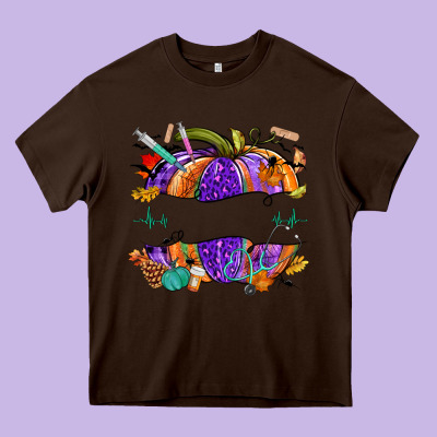Halloween Nurse Pumpkin Custom Name Heavy Core Tee Designed By Nancycooperartshop