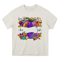Cream halloween nurse pumpkin custom name Heavy Core Tee - NancyCooperArtShop