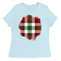 Baby Blue Christmas Tartan Patch Ladies Tee - BundleAndBundleShop