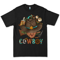 Black Western Cowboy Portrait With Cactus Premium Tee - BundleAndBundleShop