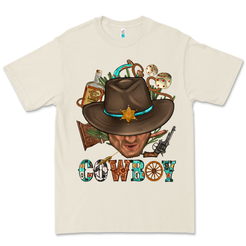 Western Cowboy Portrait With Cactus Premium Tee by BundleAndBundleShop | Teevron