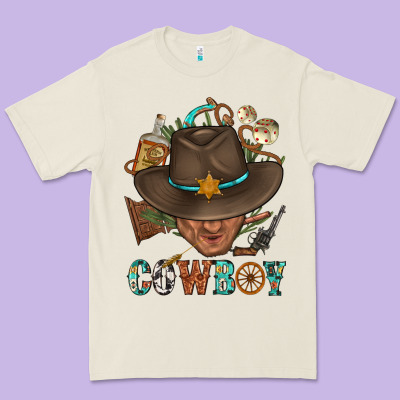 Western Cowboy Portrait With Cactus Premium Tee Designed By Bundleandbundleshop