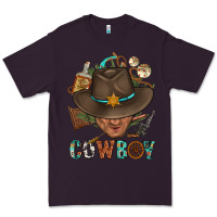 Plum Western Cowboy Portrait With Cactus Premium Tee - BundleAndBundleShop