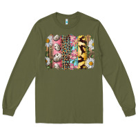 Army Green Easter Brushstroke With Quail Eggs Daisy And Bunny Long Sleeve Tee - RanaPortraitStore