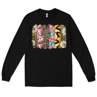 Black Easter Brushstroke With Quail Eggs Daisy And Bunny Long Sleeve Tee - RanaPortraitStore