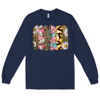 Navy Easter Brushstroke With Quail Eggs Daisy And Bunny Long Sleeve Tee - RanaPortraitStore