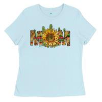 Baby Blue Western Mom With Sunflower Ladies Tee - BundleAndBundleShop