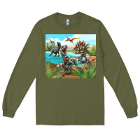 Army Green dinosaurs Long Sleeve Tee - TumblerDesignByShophia