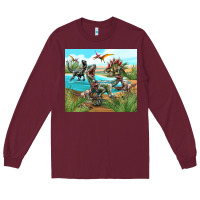Burgundy dinosaurs Long Sleeve Tee - TumblerDesignByShophia