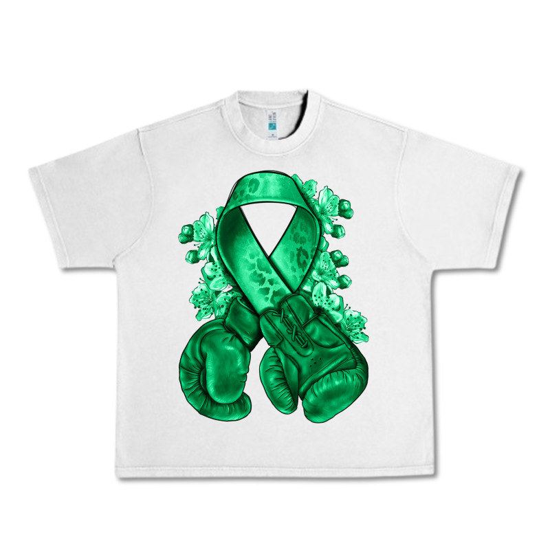 Emerald Green Ribbon Liver Cancer Boxing Gloves Urban Heavy Tee by NancyCooperArtShop | Teevron
