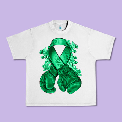 Emerald Green Ribbon Liver Cancer Boxing Gloves Urban Heavy Tee Designed By Nancycooperartshop
