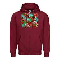 Burgundy Christmas Plaid Turquoise Glitter Cowhide Zipper Hoodie - FaDigitalArtStudio