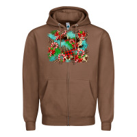 Chestnut Christmas Plaid Turquoise Glitter Cowhide Zipper Hoodie - FaDigitalArtStudio