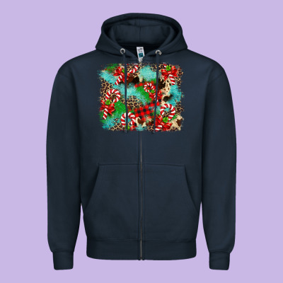 Christmas Plaid Turquoise Glitter Cowhide Zipper Hoodie Designed By Fadigitalartstudio